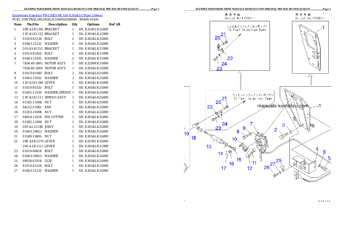 Protected: PW130ES-6K S/N K30545-UP Partsbook