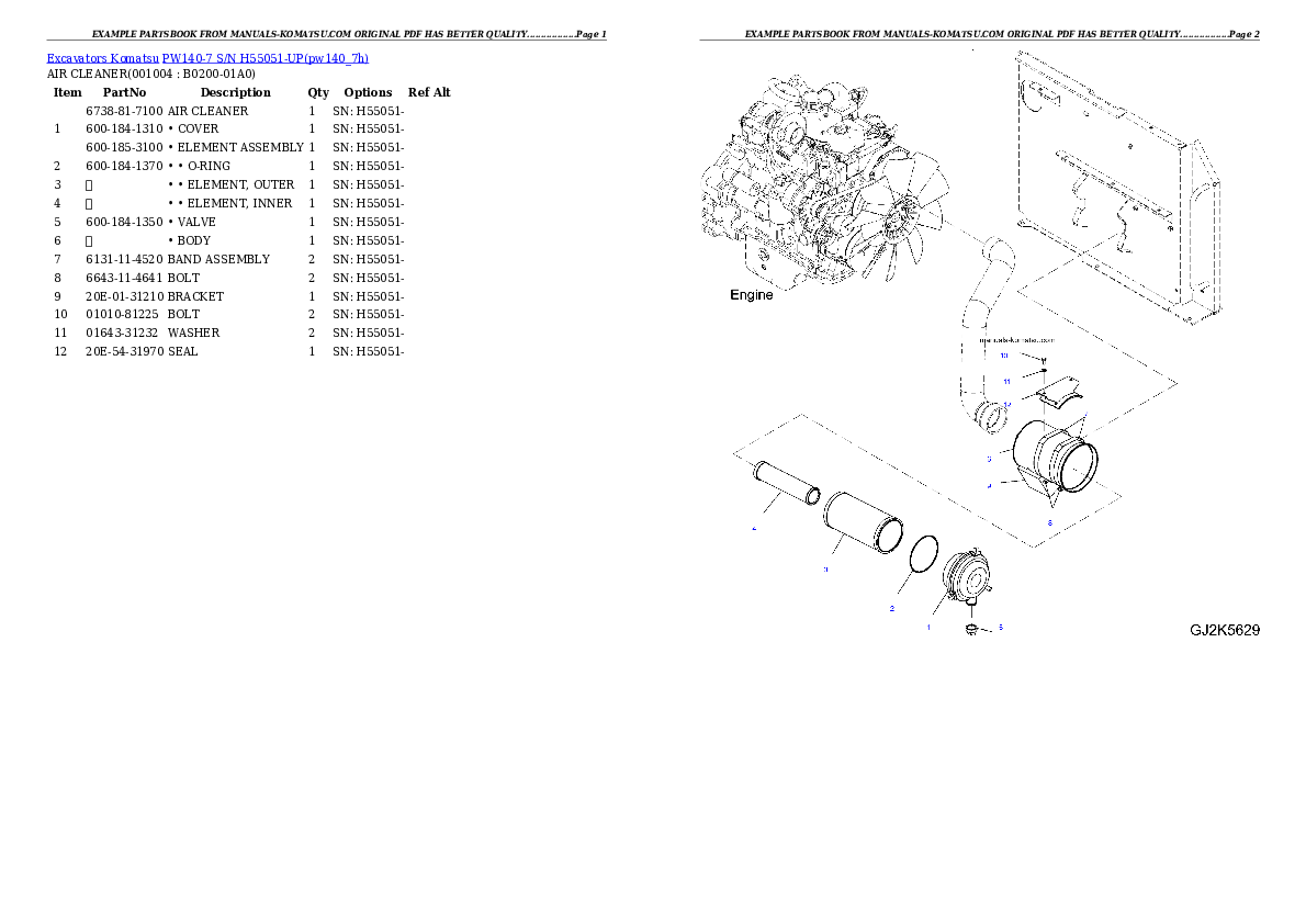 Protected: PW140-7 S/N H55051-UP Partsbook