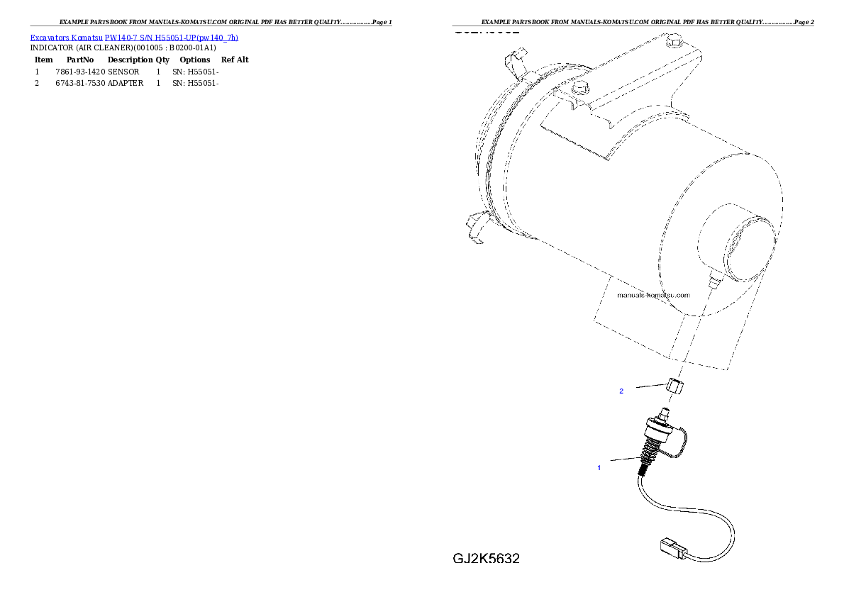 Protected: PW140-7 S/N H55051-UP Partsbook