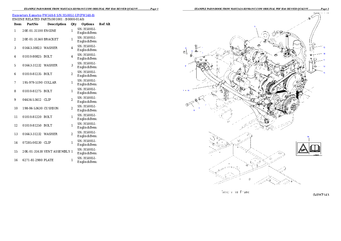PW148-8 S/N H50051-UP Partsbook