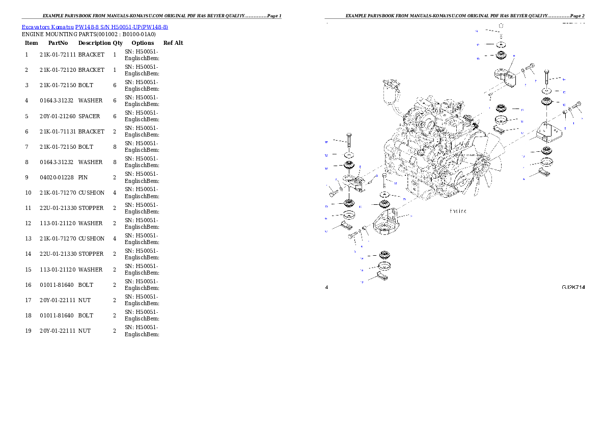 PW148-8 S/N H50051-UP Partsbook