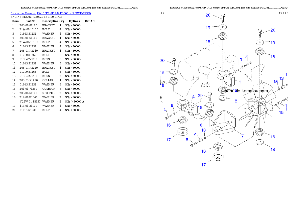 PW150ES-6K S/N K30001-UP Partsbook