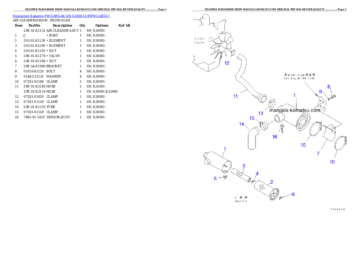 PW150ES-6K S/N K30001-UP Partsbook