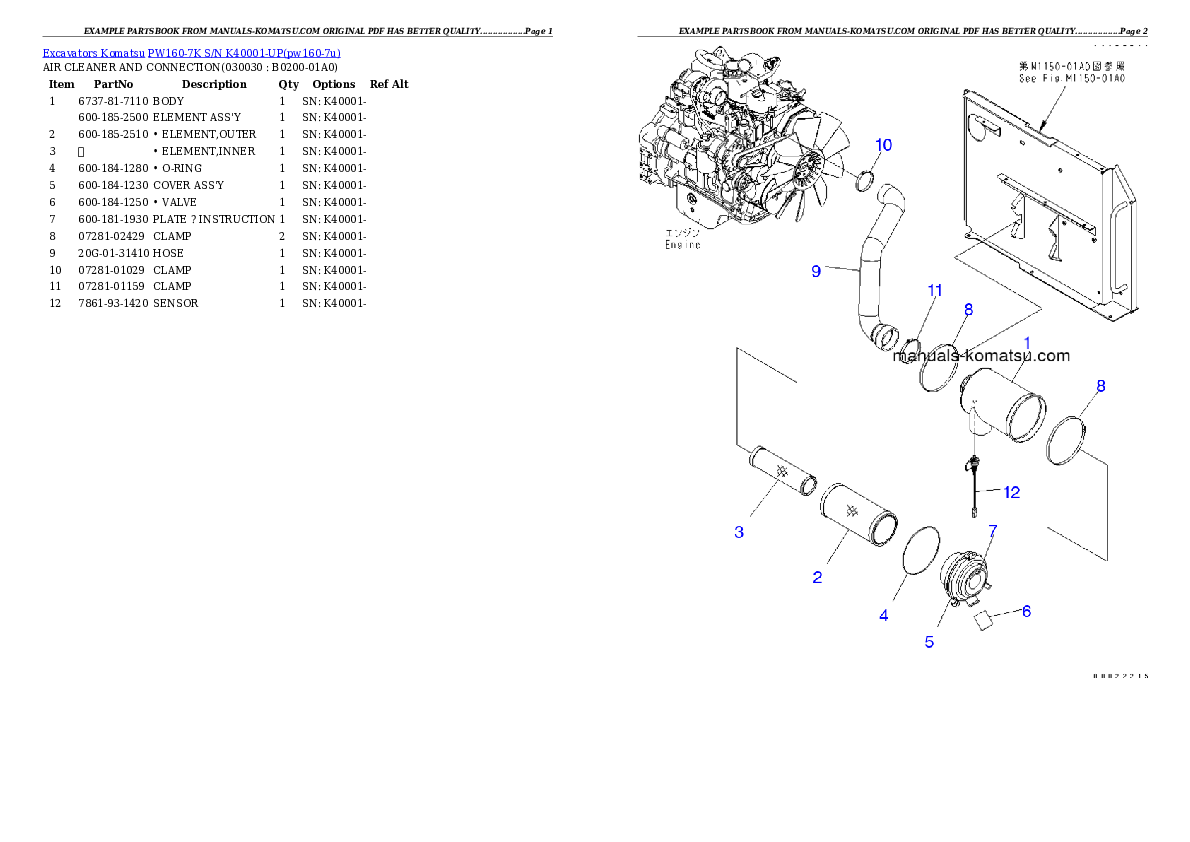PW160-7K S/N K40001-UP Partsbook