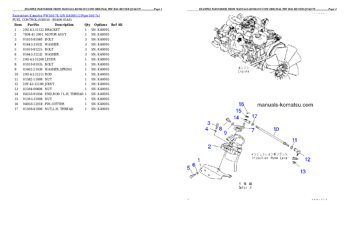 Protected: PW160-7K S/N K40001-UP Partsbook