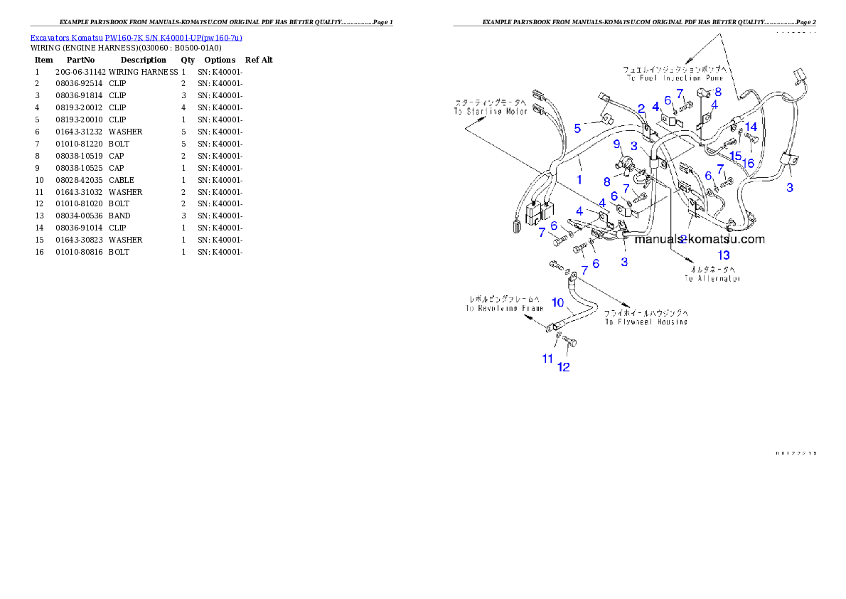 Protected: PW160-7K S/N K40001-UP Partsbook