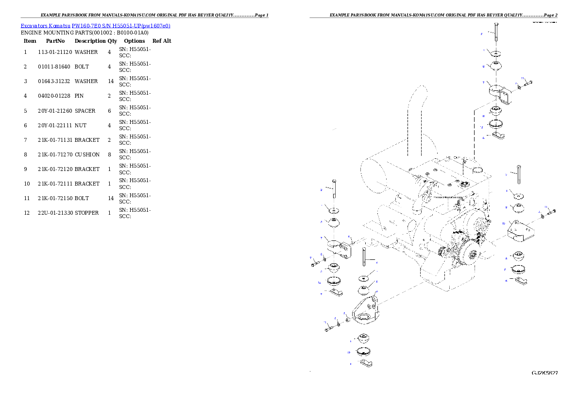 PW160-7E0 S/N H55051-UP Partsbook