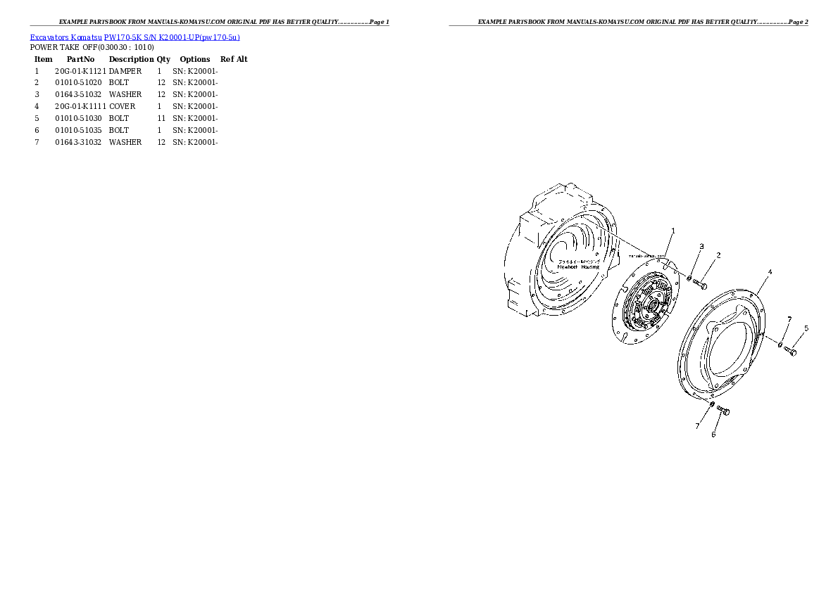 PW170-5K S/N K20001-UP Partsbook