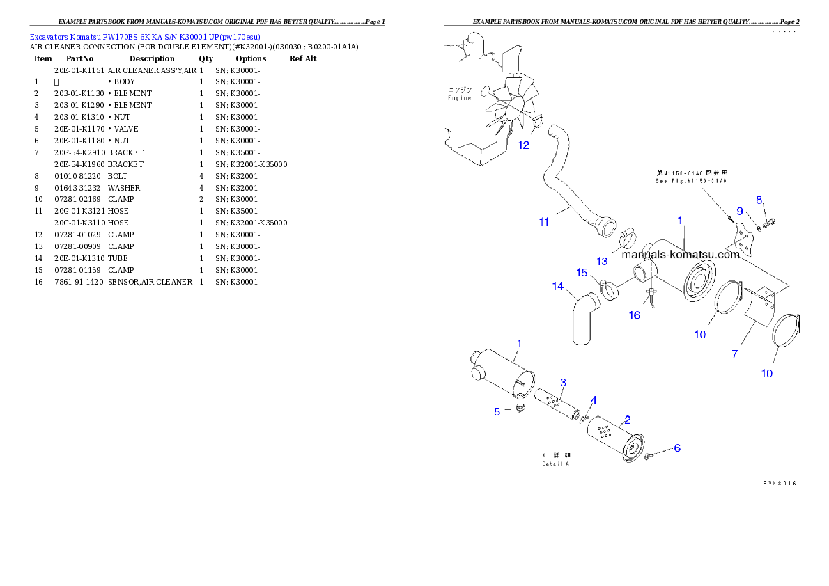 PW170ES-6K-KA S/N K30001-UP Partsbook