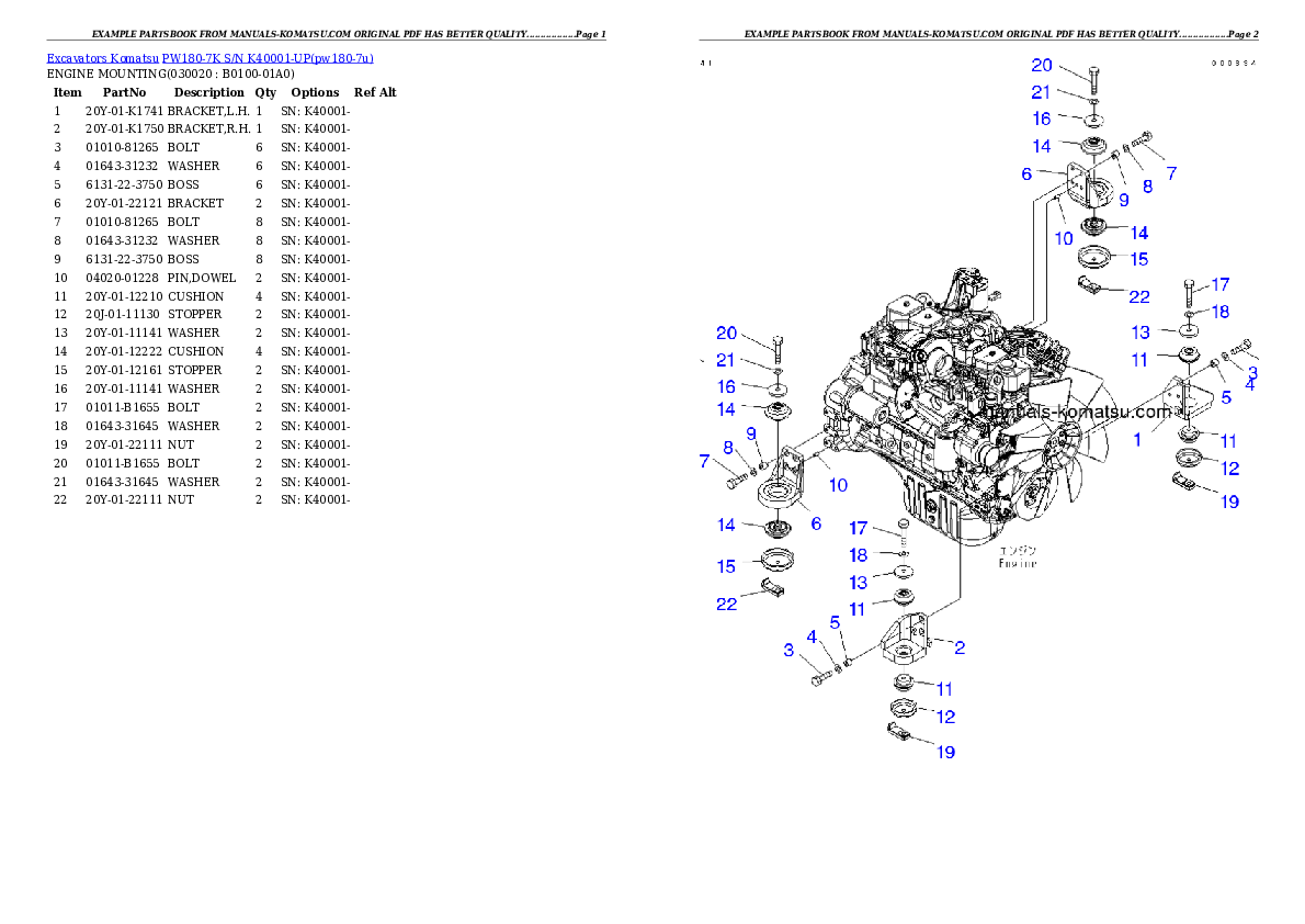 PW180-7K S/N K40001-UP Partsbook