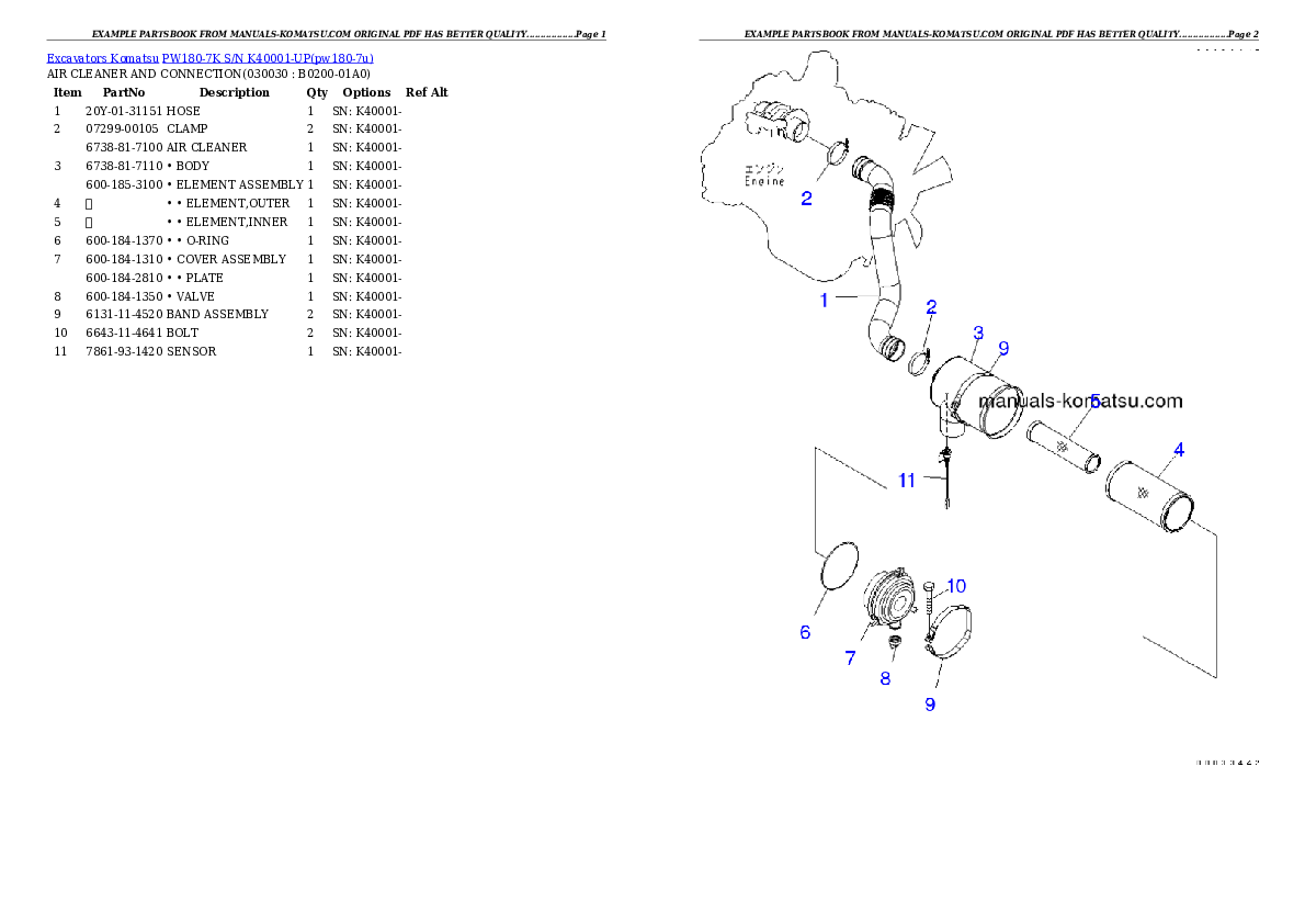 PW180-7K S/N K40001-UP Partsbook