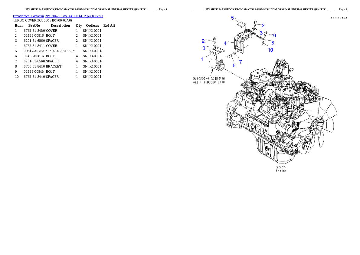 Protected: PW180-7K S/N K40001-UP Partsbook