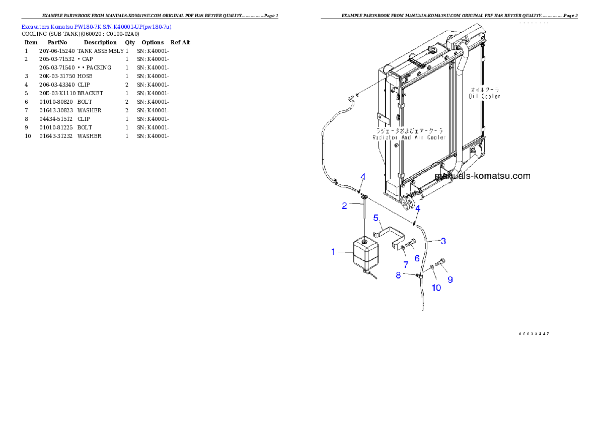 Protected: PW180-7K S/N K40001-UP Partsbook