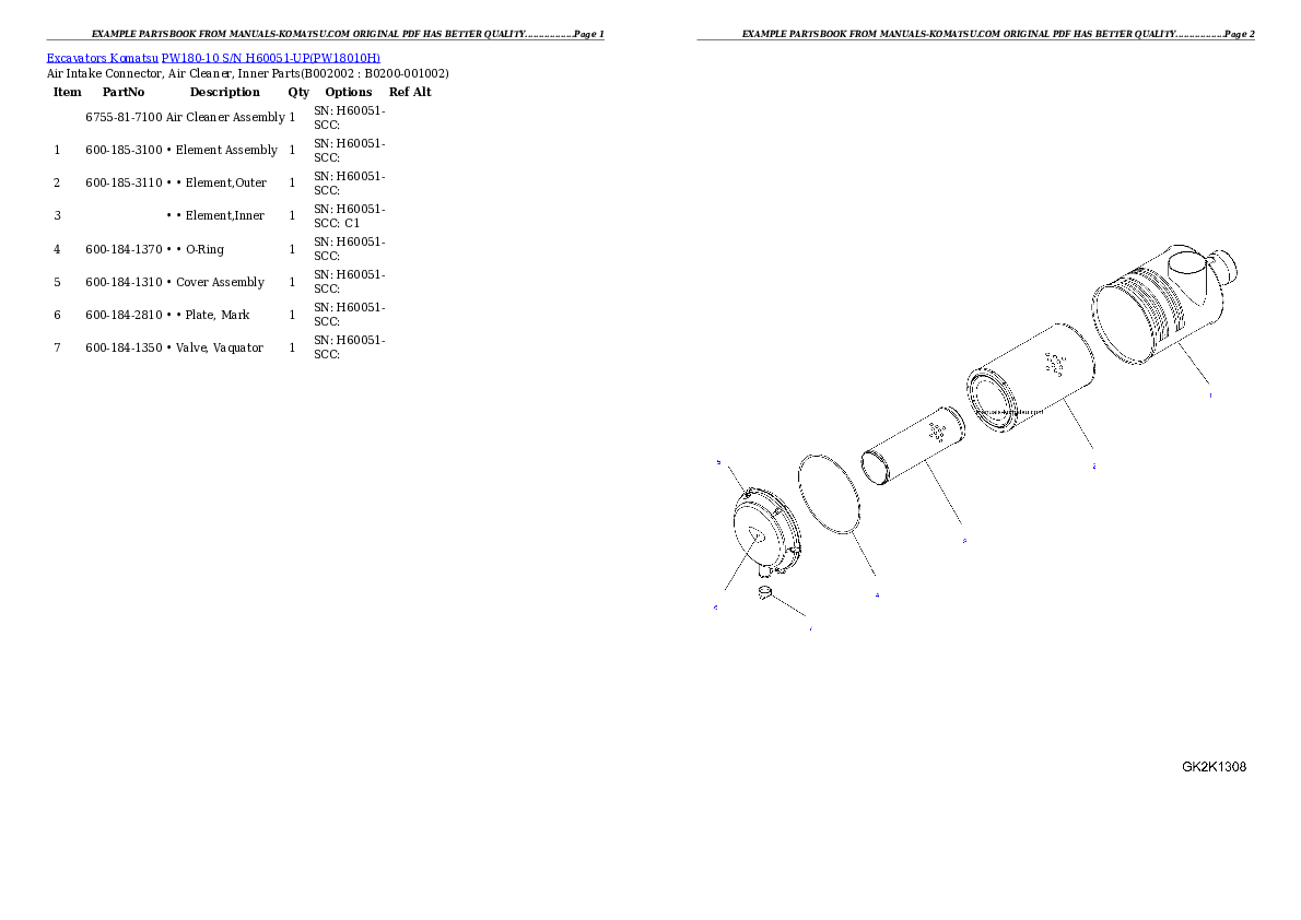 PW180-10 S/N H60051-UP Partsbook