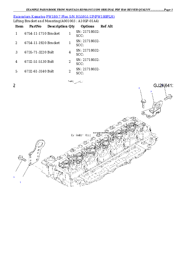 PW180-7 Plus S/N H55951-UP Partsbook