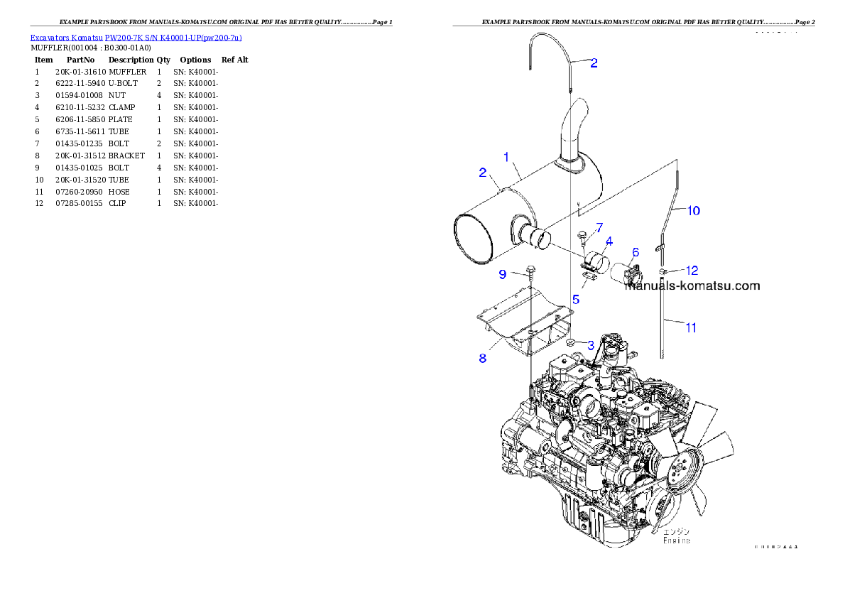 Protected: PW200-7K S/N K40001-UP Partsbook