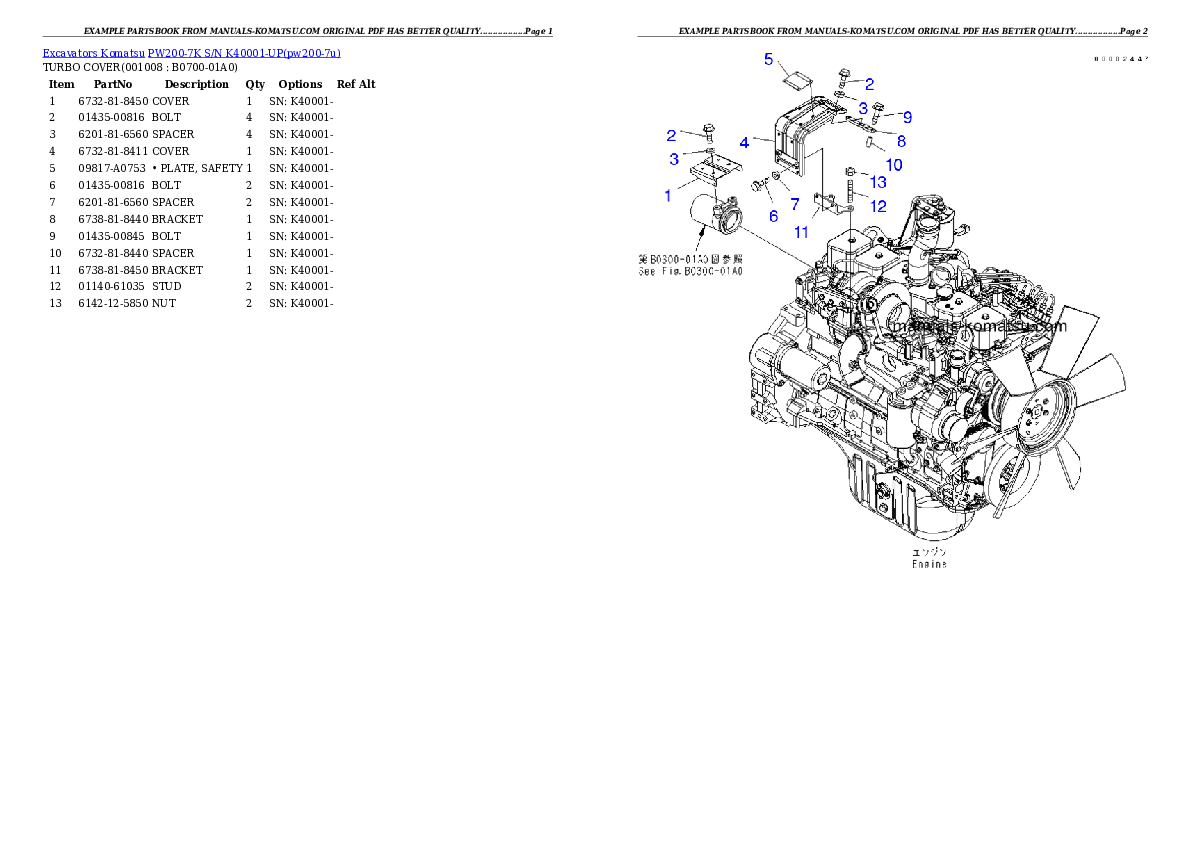 Protected: PW200-7K S/N K40001-UP Partsbook