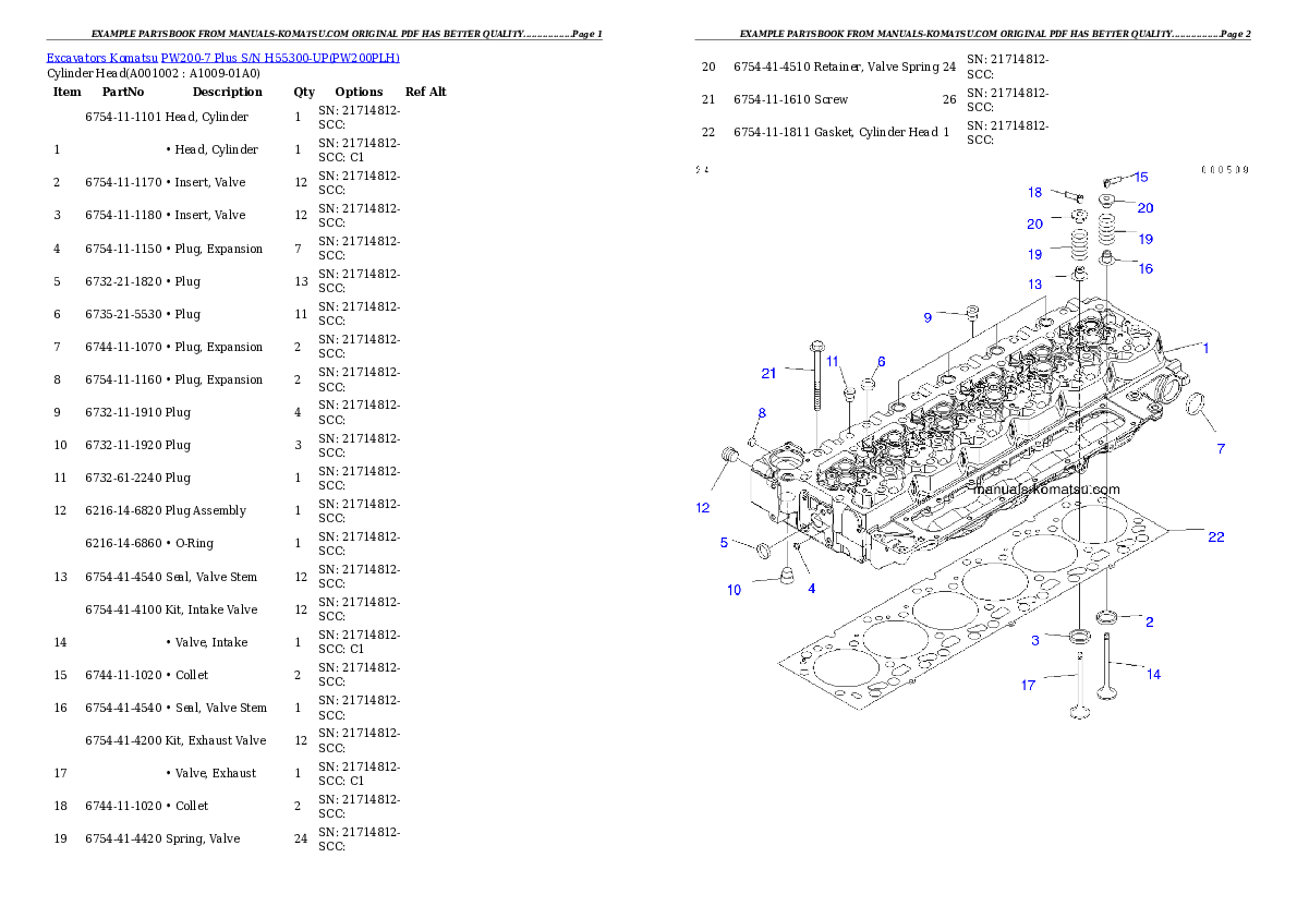 PW200-7 Plus S/N H55300-UP Partsbook
