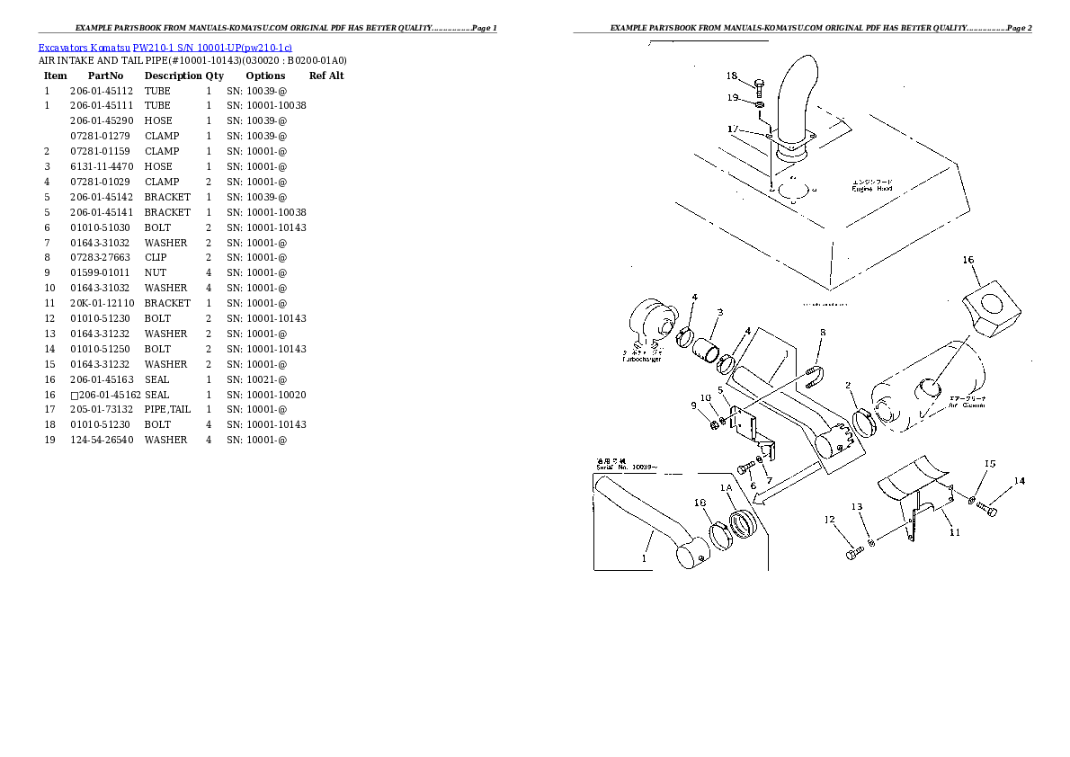 PW210-1 S/N 10001-UP Partsbook