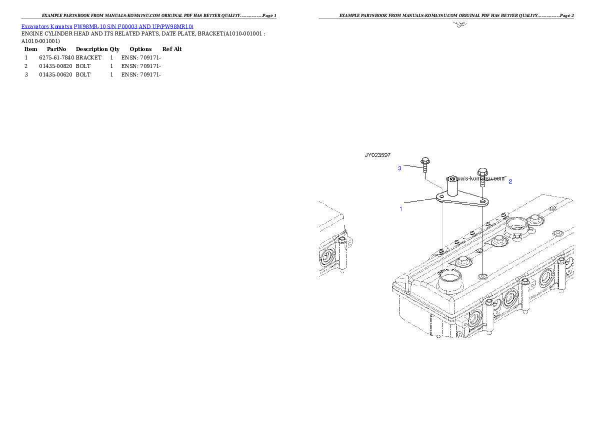 PW98MR-10 S/N F00003 AND UP Partsbook