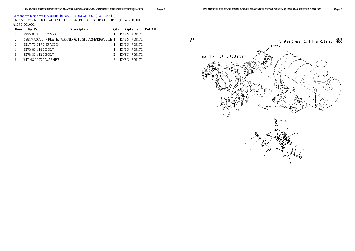 PW98MR-10 S/N F00003 AND UP Partsbook