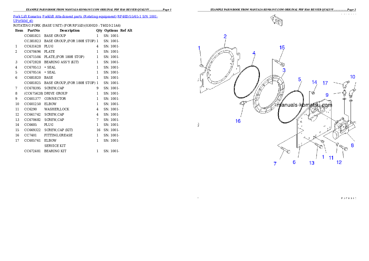 RF40D/55/65-1 S/N 1001-UP Partsbook