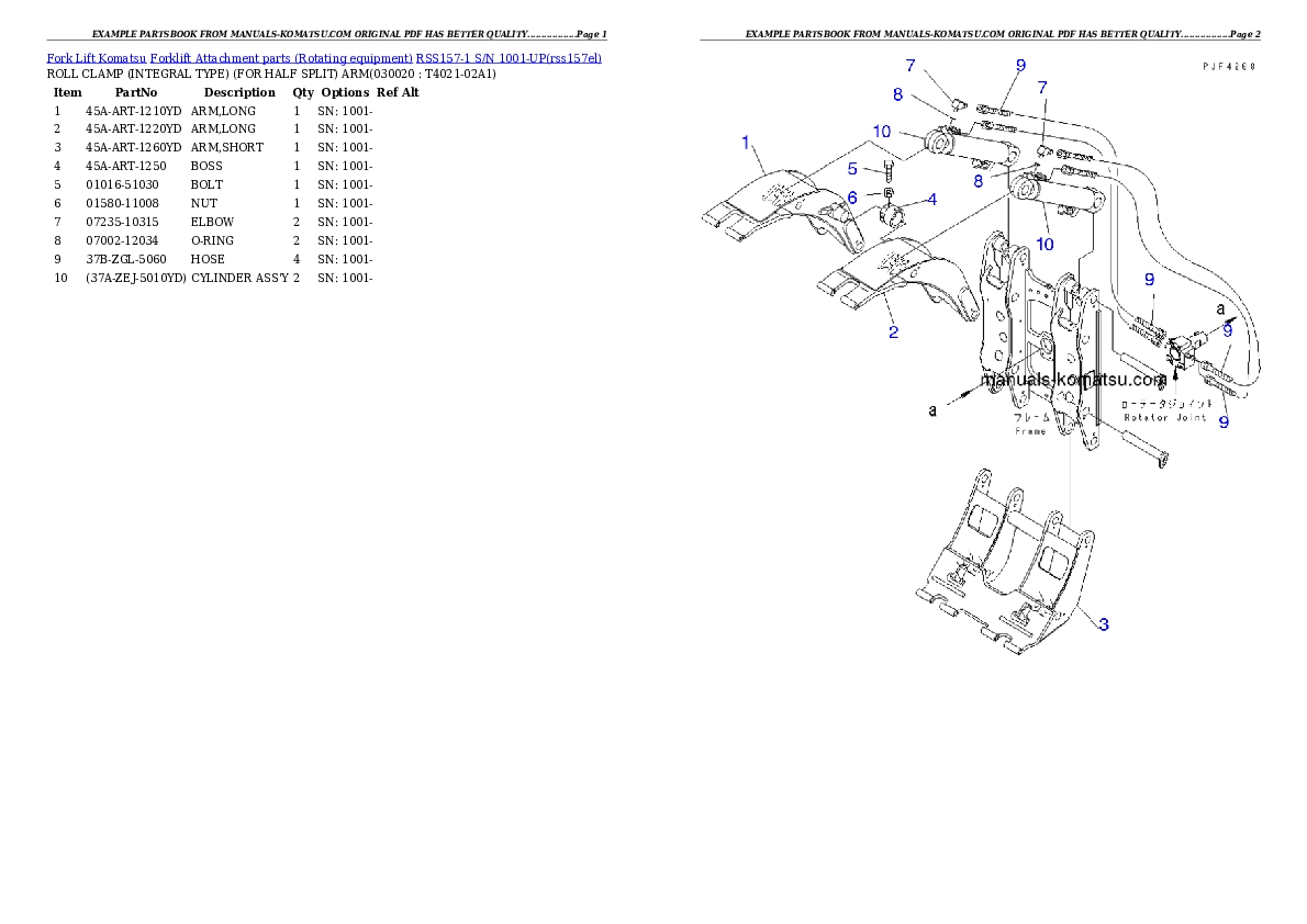RSS157-1 S/N 1001-UP Partsbook