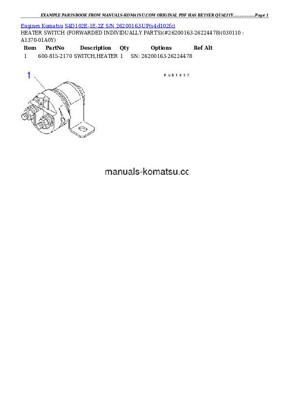 Protected: S4D102E-1E-2Z S/N 26200163-UP Partsbook