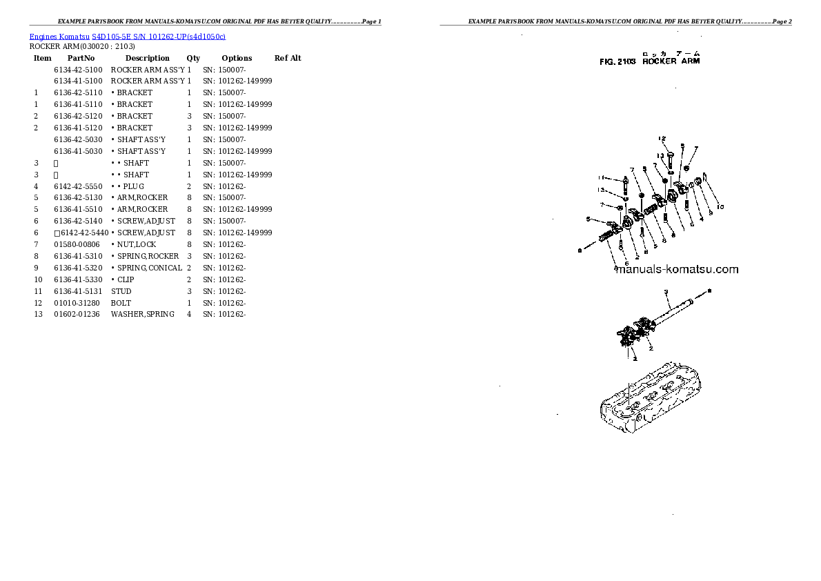 S4D105-5E S/N 101262-UP Partsbook