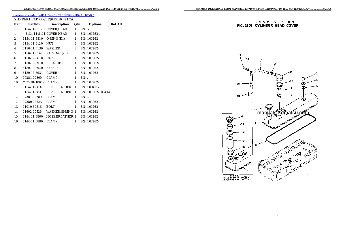 S4D105-5E S/N 101262-UP Partsbook