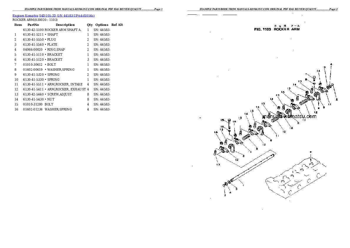 S4D105-3D S/N 44583-UP Partsbook