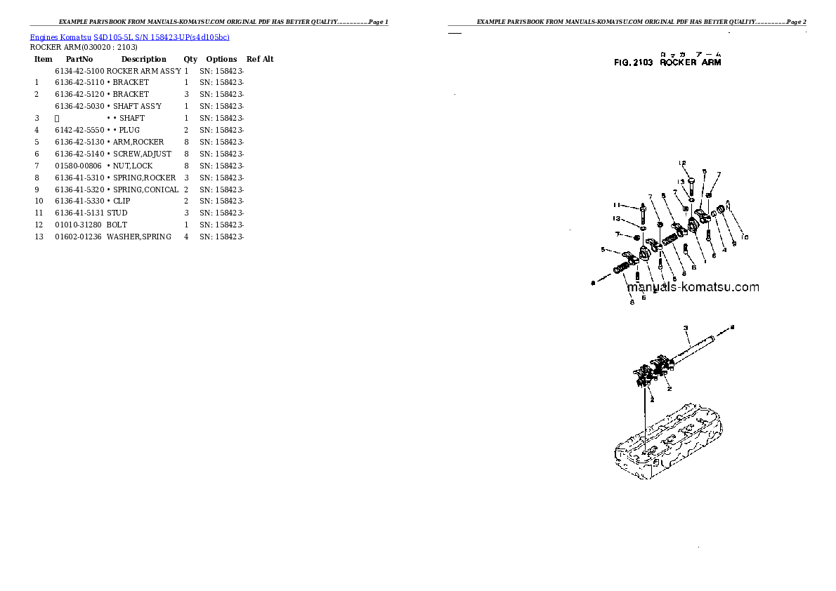 S4D105-5L S/N 158423-UP Partsbook