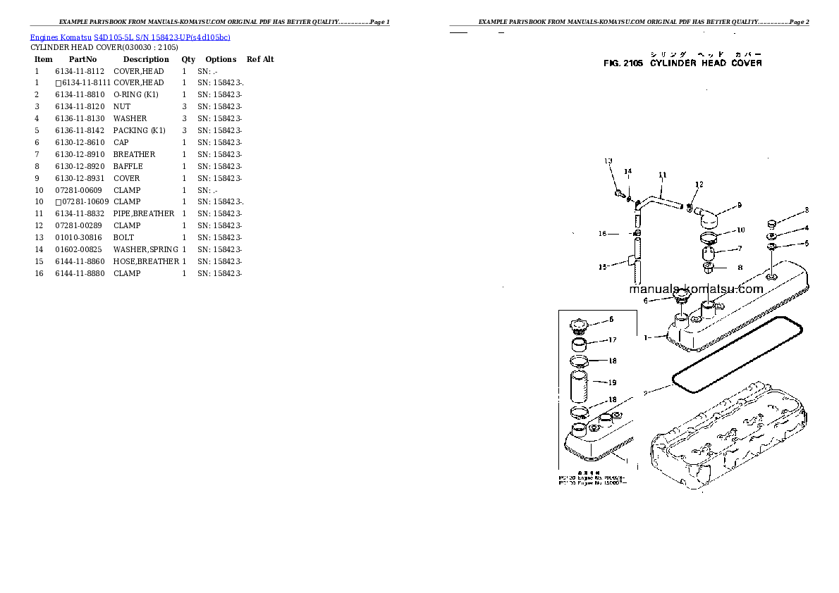 S4D105-5L S/N 158423-UP Partsbook