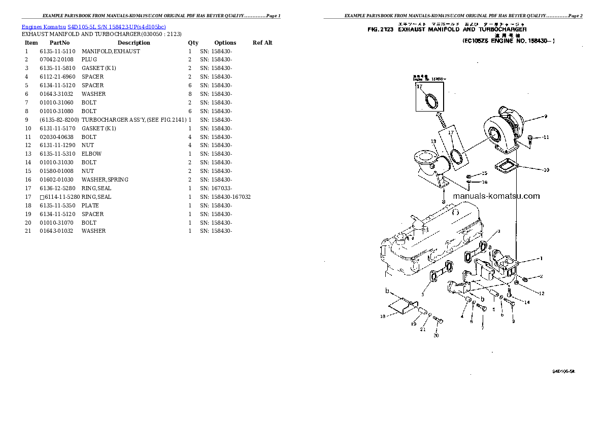 Protected: S4D105-5L S/N 158423-UP Partsbook