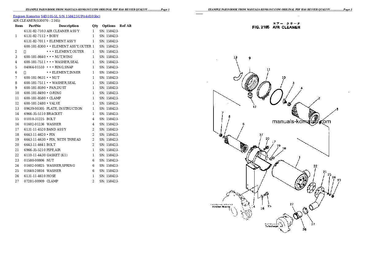 Protected: S4D105-5L S/N 158423-UP Partsbook