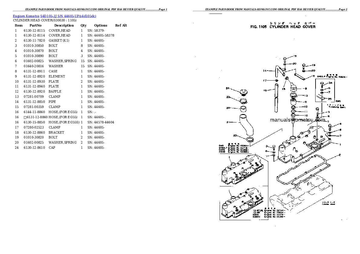 S4D105-3J S/N 44605-UP Partsbook