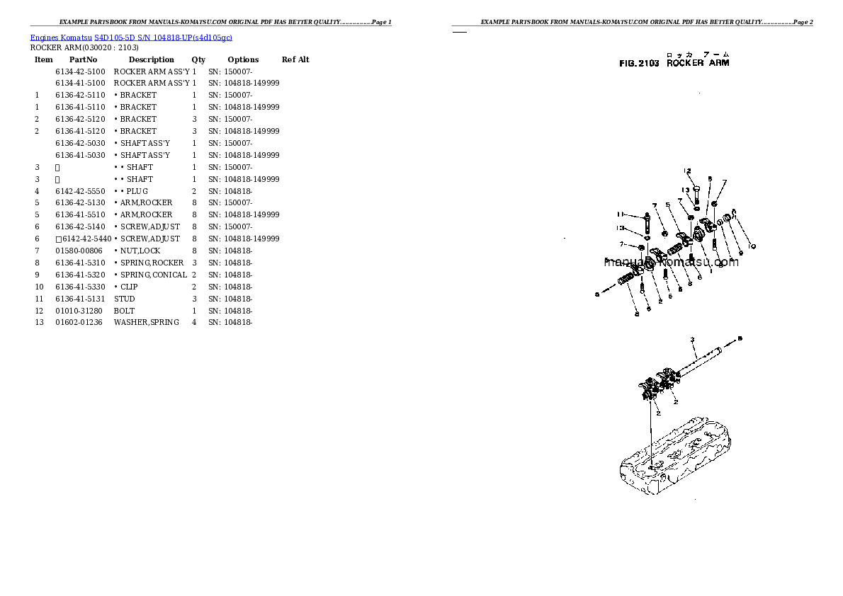 S4D105-5D S/N 104818-UP Partsbook