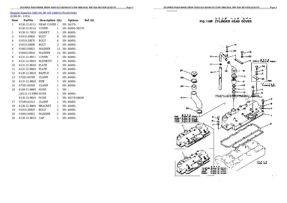 S4D105-3H S/N 44605-UP Partsbook
