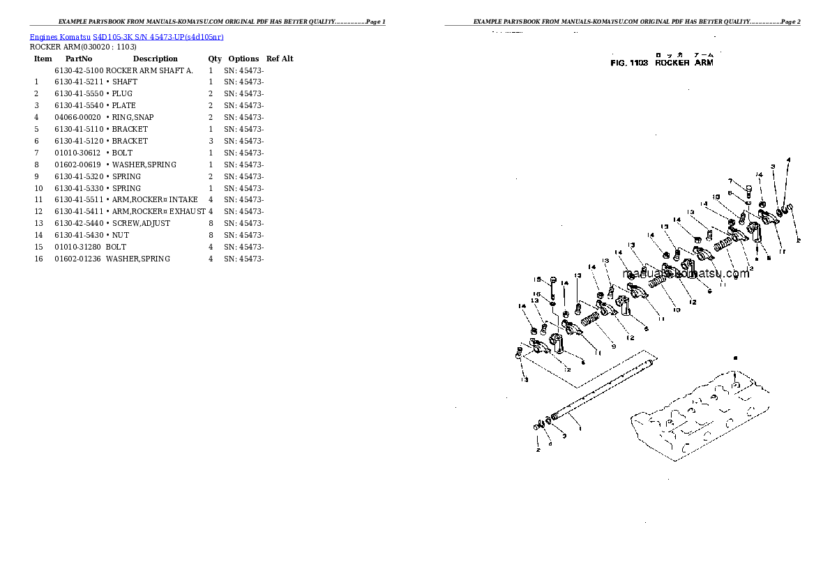 S4D105-3K S/N 45473-UP Partsbook