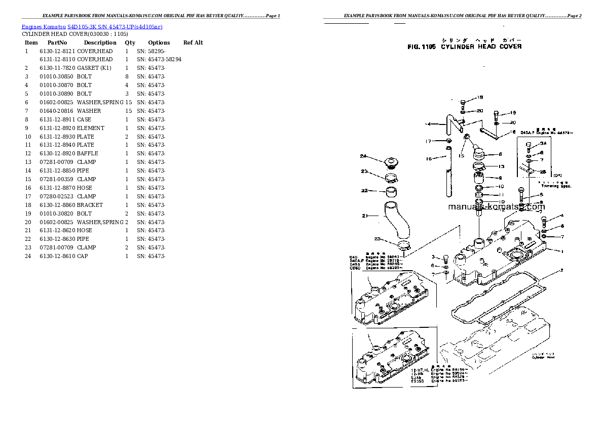 S4D105-3K S/N 45473-UP Partsbook