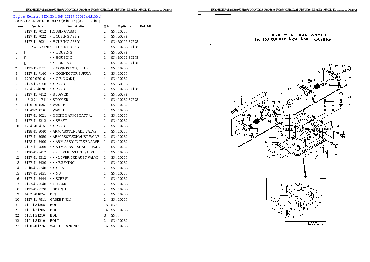 S4D155-4 S/N 10287-50040 Partsbook