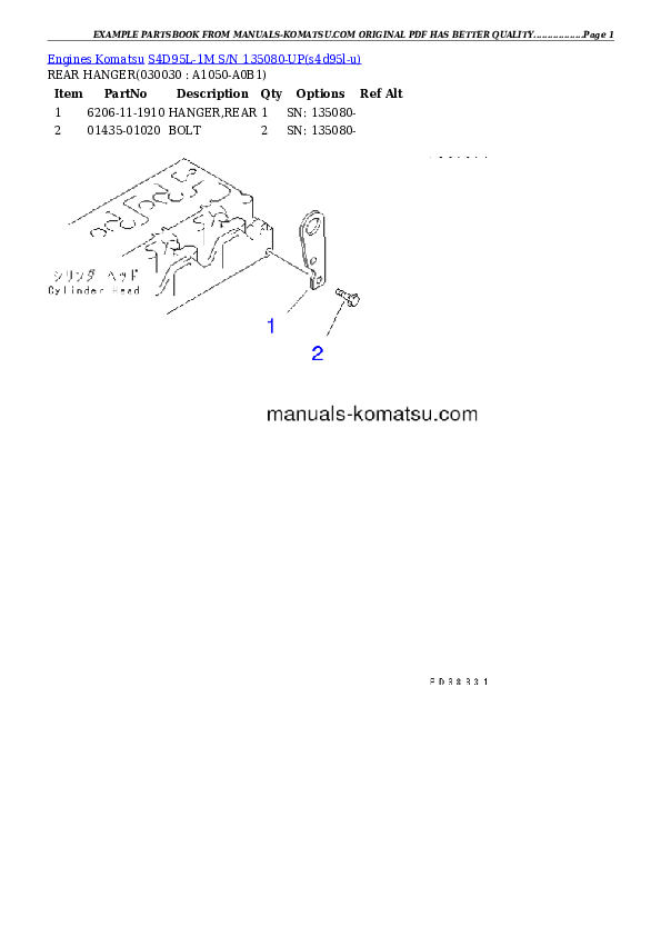 S4D95L-1M S/N 135080-UP Partsbook