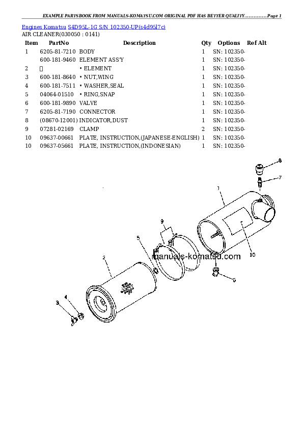 Protected: S4D95L-1G S/N 102350-UP Partsbook