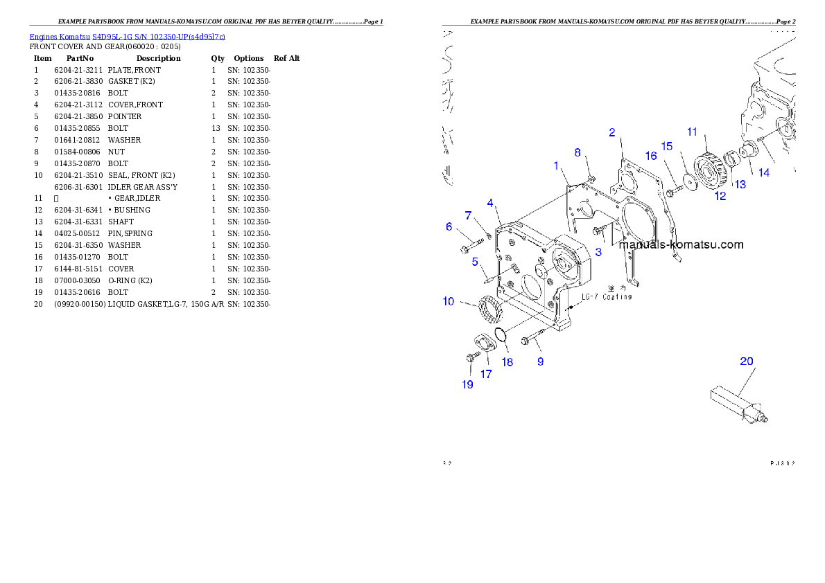 Protected: S4D95L-1G S/N 102350-UP Partsbook
