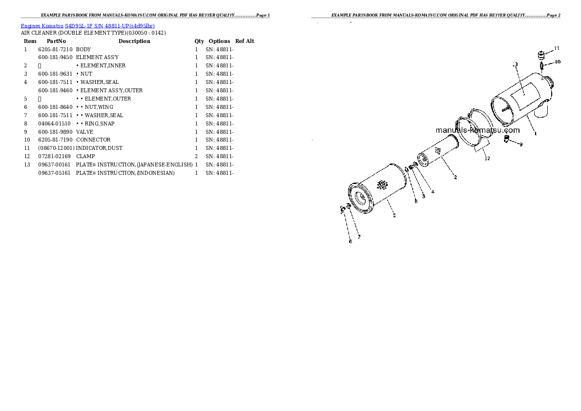 Protected: S4D95L-1F S/N 48811-UP Partsbook