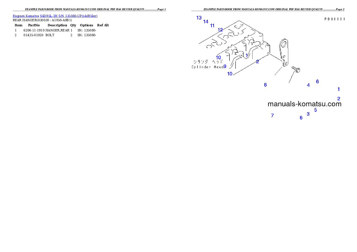 Protected: S4D95L-1H S/N 135080-UP Partsbook