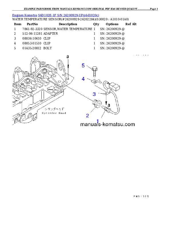 S6D102E-1F S/N 26200929-UP Partsbook