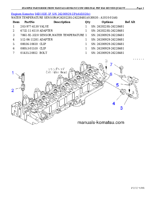 S6D102E-1F S/N 26200929-UP Partsbook