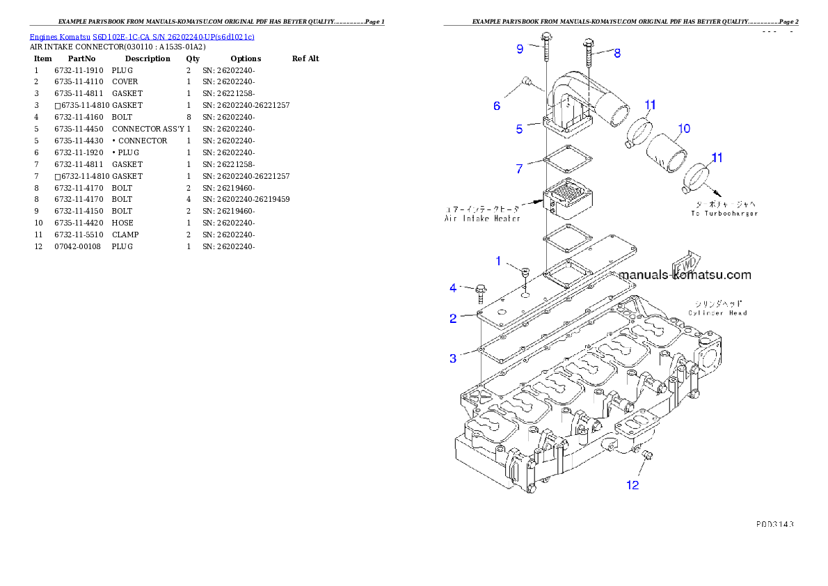 Protected: S6D102E-1C-CA S/N 26202240-UP Partsbook