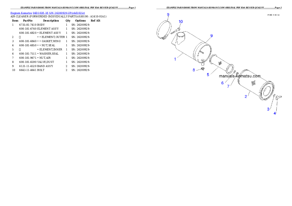 Protected: S6D102E-1E S/N 26200929-UP Partsbook